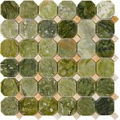 Мозаика Pixel mosaic PIX211 из оникса и мрамора Dondong, Honey onyx 30.5x30.5 зеленая полированная под оникс, чип 48x48 мм октагон