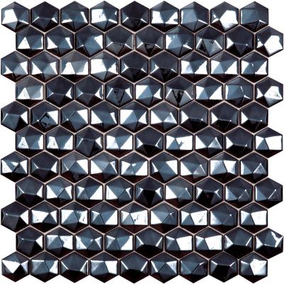 Мозаика Vidrepur С0002689 Hex Diamond 358D (на сетке) 31.7x30.7 черная глянцевая  3D узор, чип гексагон