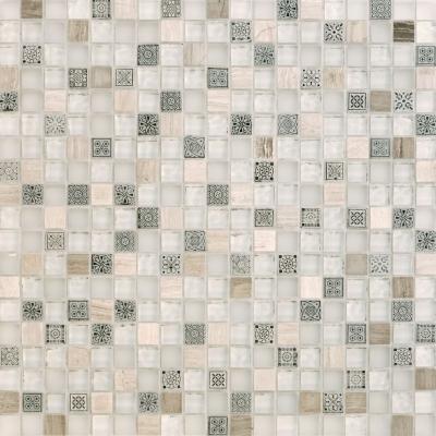 Мозаика Orro mosaic LIGHT TALISMAN 30x30 микс бежевая/серая глянцевая с орнаментом, чип 15x15 квадратный