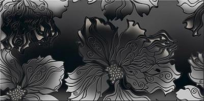 Декоративная плитка Azori 582302001 Валькирия Антрацит "Цветы" 40.5x20.1 белая / черная глазурованная матовая флористика