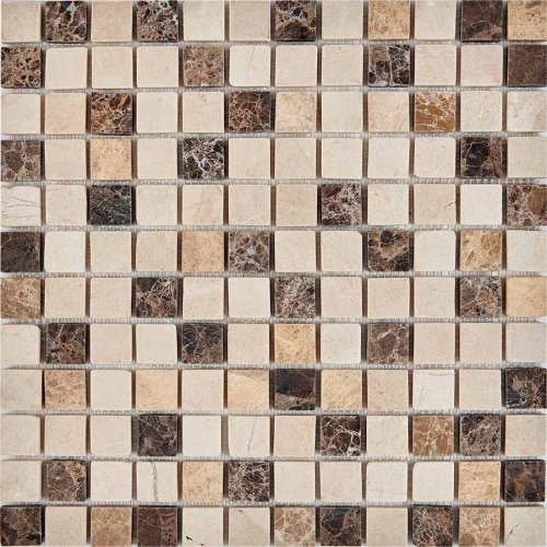 Мозаика Pixel mosaic PIX272 из мрамора Emperador Dark, light, Crema Nova 30.5x30.5 бежевая / коричневая матовая под мрамор, чип 23x23 мм квадратный