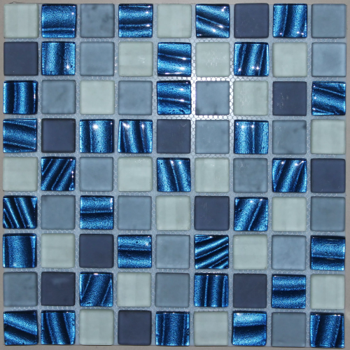 Мозаика NSmosaic S-831 EXCLUSIVE 29.8х29.8 синяя матовая оттенки цвета / авантюрин, чип 30x30 квадратный