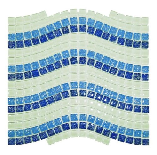 Мозаика Роскошная мозаика МС 1090 30x30 Волна синяя/голубая/белая глянцевая, чип 15x15 квадратный