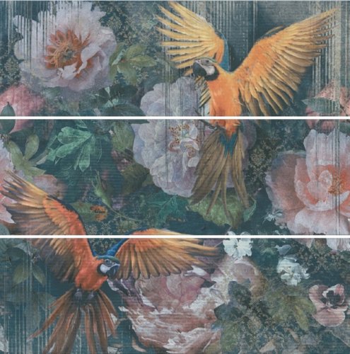 Панно Kerama Marazzi TG\A08\3x\13000TR Раваль 90x90 (9 мм) микс матовое попугаи / цветы