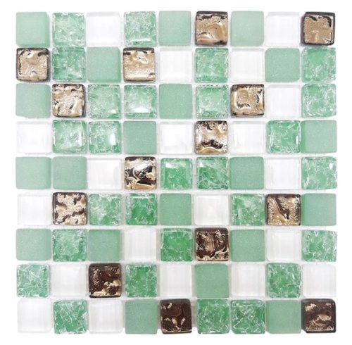 Мозаика Роскошная мозаика МС 1091 30x30 зеленая/белая/золотая глянцевая, чип 15x15 квадратный