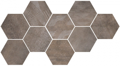 Керамогранит CIR Ceramiche Docklands Hexagon Freeport Brown (9 Soggetti Mix) 24x27.70 коричневый матовый орнамент