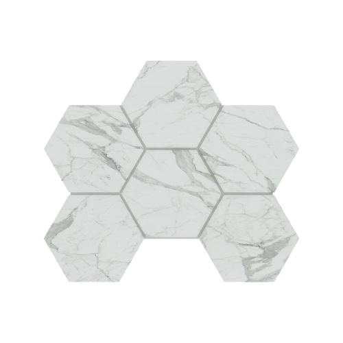 Мозаика Estima Mosaic/MN01_NS/25x28,5/Hexagon Montis White 25x28.5 белая / серая неполированная под мрамор, чип гексагон