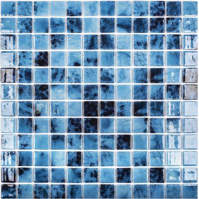 Мозаика Vidrepur С0003868 Nature Olympic №5605 (на сетке) 31.7х31.7 голубая глянцевая под мрамор, чип 25x25 квадратный