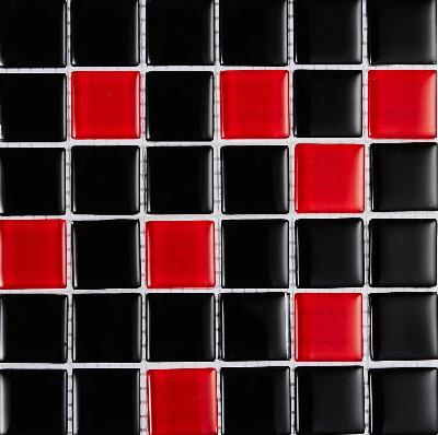 Мозаика Роскошная мозаика МС 758 30x30 микс красная/черная глянцевая, чип 23x23 квадратный