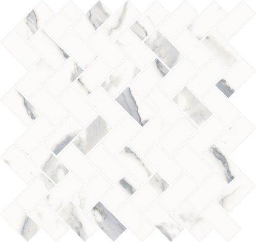 Мозаика Italon 620110000211 Stellaris Statuario  White Mosaico Cross / Стелларис Статуарио Уайт Кросс 29.7x31.5 белая натуральная под мрамор, чип прямоугольный