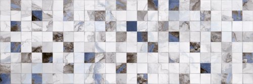 Настенная плитка Primavera DG05-01 Tiziana Aqua Decor 01 glossy 30x90 серая / синяя глянцевая / рельефная под мрамор / мозаику