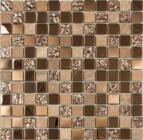 Мозаика NSmosaic S-816 EXCLUSIVE 29.8x29.8 коричневая глянцевая моноколор / авантюрин, чип 23x23 квадратный