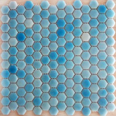Мозаика Gidrostroy Glass Mosaic TN-002 30x30 стеклянная голубая глянцевая, шестиугольный чип (гексагон)