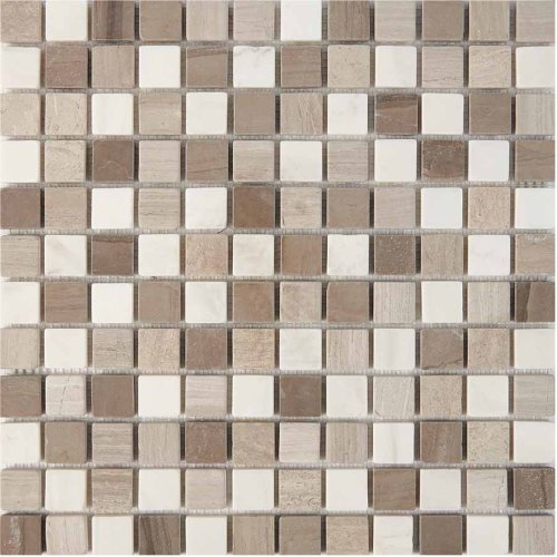 Мозаика Pixel mosaic PIX279 из мрамора White Wooden, Dolomiti Bianco, Athens Grey 30.5x30.5 серая / бежевая матовая под мрамор, чип 23x23 мм квадратный