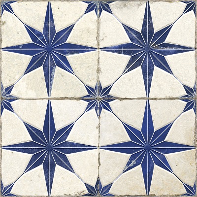 Плитка Peronda 0100332448 FS Star Blue LT 45x45 бежевая / синяя матовая с орнаментом