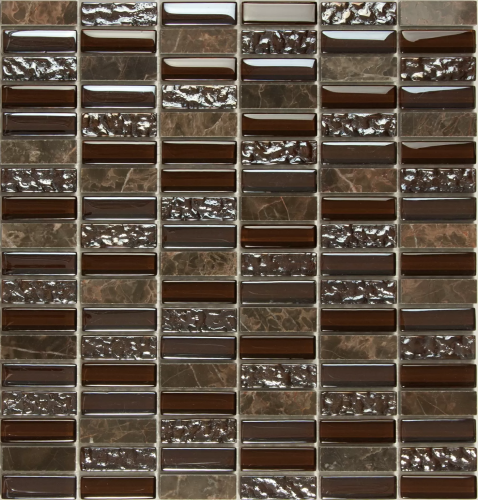 Мозаика NSmosaic S-803 EXCLUSIVE 29.8x30.5 коричневая глянцевая моноколор / под камень, чип 15x48 прямоугольный
