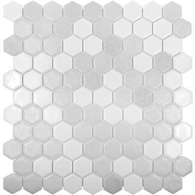 Мозаика Vidrepur С0003106 Hex Colors № 100/514 (на сетке) 31.7x30.7 белая / серая глянцевая моноколор, чип гексагон
