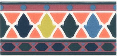 Декор Kerama Marazzi HGD\A328\16000 Алькасар Alcazar 15x7.4 синий / оранжевый глянцевый с орнаментом