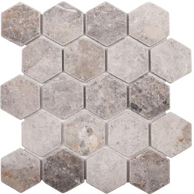 Мозаика Star Mosaic С0003570 Hexagon VLg Tumbled 30.5x30.5 серая матовая под мрамор, чип 64x74 мм гексагон