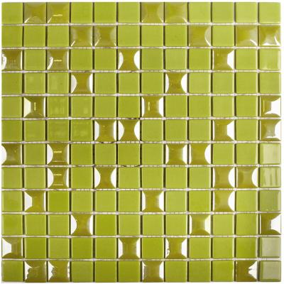 Мозаика Vidrepur С0002058 Edna №601 (на сетке) 31.7x31.7 зеленая глянцевая / рельефная моноколор / 3D узор, чип 25x25 квадратный
