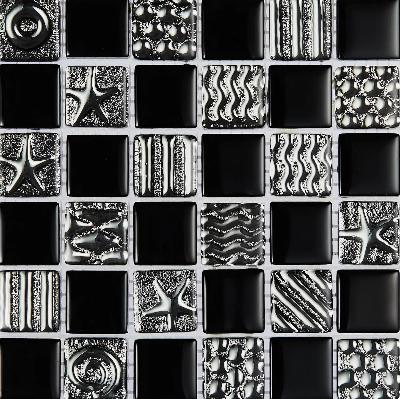 Мозаика Роскошная мозаика МС 2169 30x30 шахматка черная/платиновая глянцевая, чип 23x23 квадратный