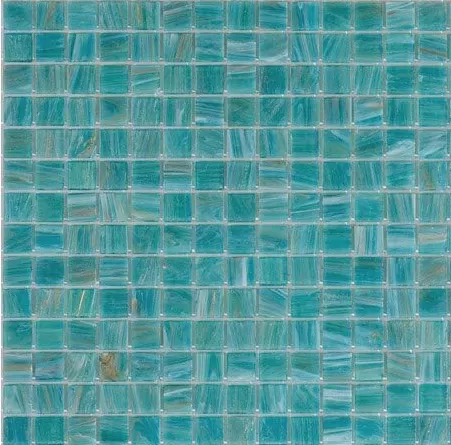 Мозаика Rose Mosaic GA161 Gold Star 31.8x31.8 голубая глянцевая авантюрин, чип 10x10 квадратный