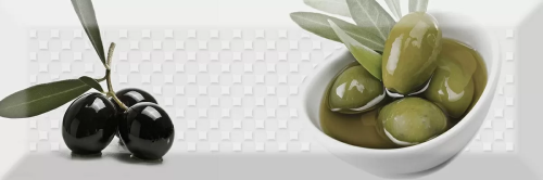 Керамогранит Absolut Keramika AK0615 Monocolor Decor Olives 02 10x30 белый глянцевый с фруктами