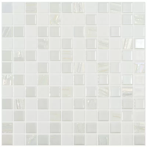 Мозаика Vidrepur С0002795 Mosaic Astra White (на сетке) 31.7х31.7 матовая белая авантюрин, чип 25x25 квадратный