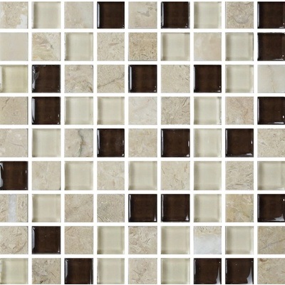 Мозаика Роскошная мозаика МКС 2027 30x30 микс бежевая/коричневая/молочная матовая, чип 15x15 квадратный