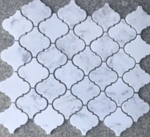 Мозаика Marble Mosaic Arabesco Carrara Bianco 27.8x32.5 белая полированная под камень, чип 68x68 фигурный