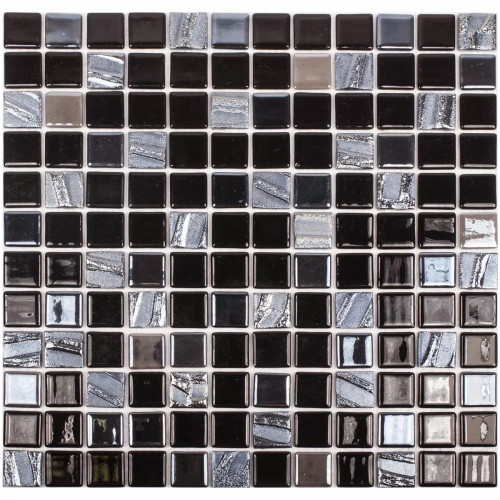 Мозаика Vidrepur С0005553 Astra Black (на ПУ сцепке) 31.7x31.7 микс глянцевая авантюрин, чип 25x25 квадратный