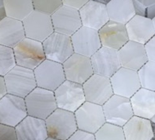 Мозаика Marble Mosaic Hexagon Onyx White 30x30 белая полированная под камень, чип 48x55 гексагон