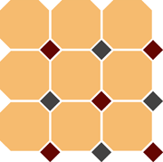 Керамогранит Topcer 4421 Oct20+14-B Ochre Yellow Octagon 21/Brick Red 20 + Black 14 Dots 30x30 желтый матовый под мозаику