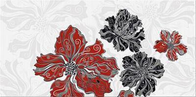 Декоративная плитка Azori 582302005 Валькирия "Цветы 2" 20.1x40.5 белая / красная / черная глазурованная матовая флористика