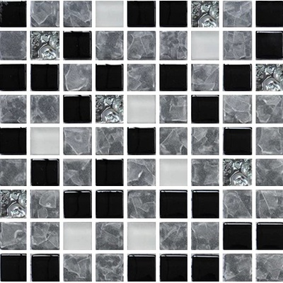 Мозаика Роскошная мозаика МС 2201 30x30 белая/черная/платиновая матовая, чип 15x15 квадратный