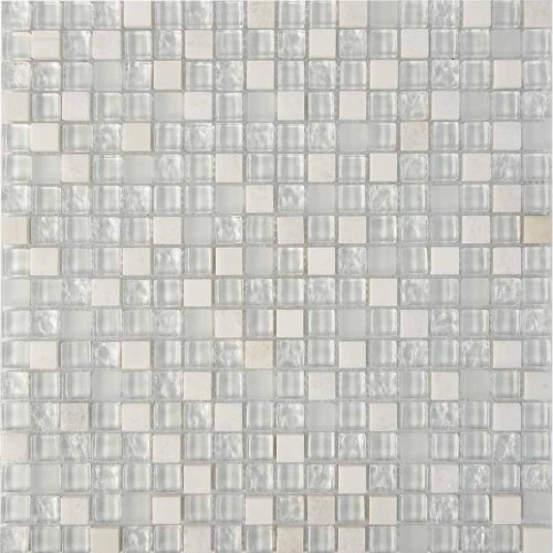 Мозаика Pixel mosaic PIX715 из мрамора и стекла 30x30 белая / серая глянцевая под камень / оттенки цвета, чип 15x15 мм квадратный