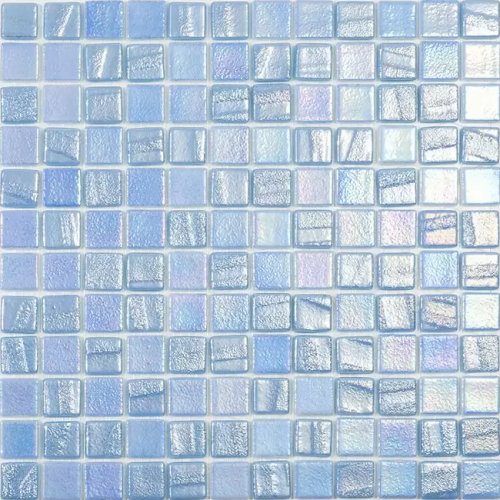 Мозаика Vidrepur С0002982 Fusion Light Blue (на сетке) 31.7x31.7 голубая глянцевая перламутр / авантюрин, чип 25x25 квадратный