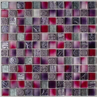 Мозаика Orro mosaic KROCUS 29.5x29.5 микс красная/серая глянцевая с орнаментом, чип 23x23 квадратный