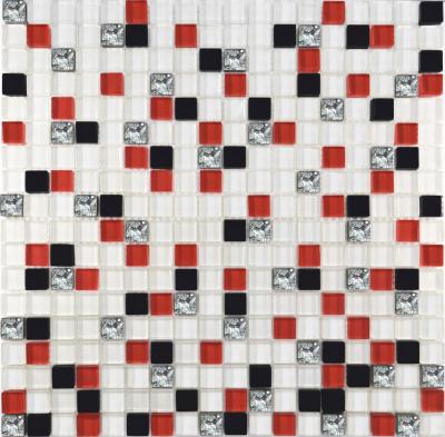 Мозаика Роскошная мозаика МС 458 300х300 микс белая/красная/черная/платиновая глянцевая, чип 15х15 квадратный