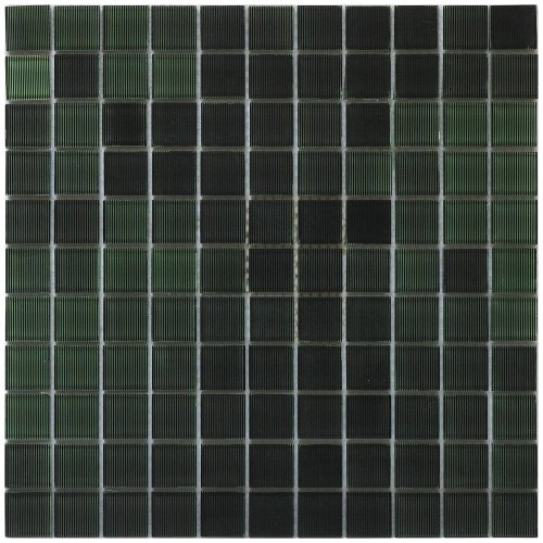 Мозаика Rose Mosaic JS2004 Stripes 32.7x32.7 микс зеленая / черная глянцевая полосы, чип 25x25 квадратный