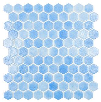 Мозаика Vidrepur С0003105 Hex Colors № 110 (на сетке) 31.7x30.7 голубая глянцевая оттенки цвета, чип гексагон