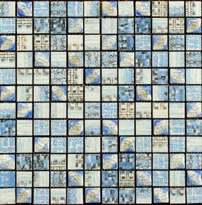 Мозаика ТОНОМОЗАИК ООО стеклянная и стеклянная с камнем SH 006 30.0x30.0х8 чип 23х23 (0.09м) голубая матовая