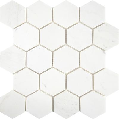 Мозаика Star Mosaic С0003573 Hexagon VMwP 30.5x30.5 белая полированная под мрамор, чип 64x74 мм гексагон