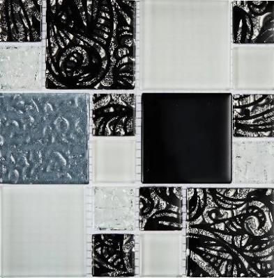 Мозаика Роскошная мозаика МС 2171 30x30 микс белая/серая/платиновая/белая колотая глянцевая, чип 23x23/48x48 квадратный