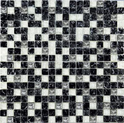 Мозаика Роскошная мозаика МС 503 30х30 микс черная/белая/платиновая колотая глянцевая, чип 15х15 квадратный
