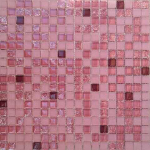 Мозаика Роскошная мозаика МС 2084 30x30 розовая матовая/розовая колотая/красная глянцевая, чип 15x15 квадратный 