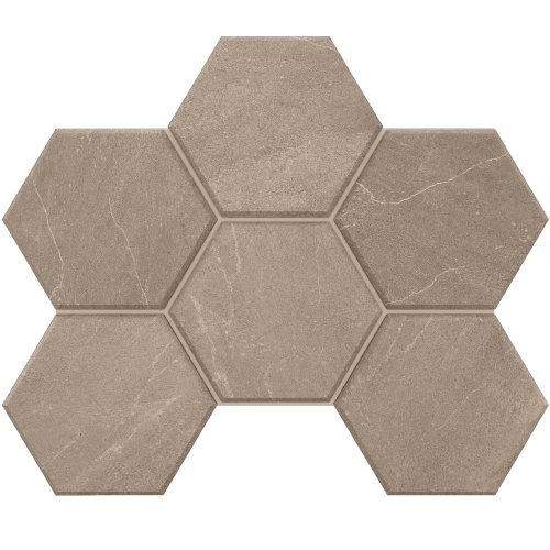 Мозаика Estima Mosaic/GB02_NR/25x28,5/Hexagon Gabbro Grey 25x28.5 серая неполированная под камень, чип гексагон