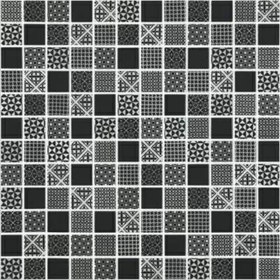 Мозаика Vidrepur Born Black (на сетке) 31.7X31.7 черная матовая с орнаментом, чип 25x25 квадратный