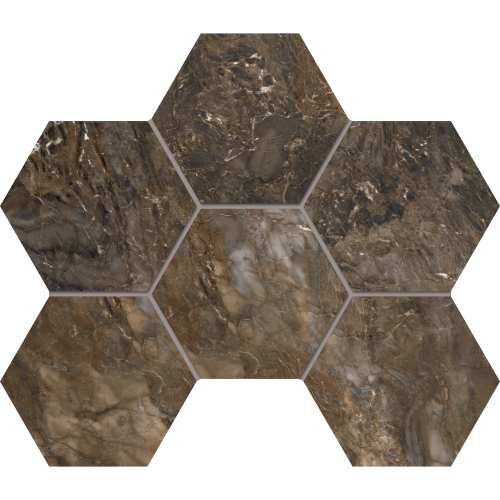 Мозаика ESTIMA Mosaic/BR04_NS/25x28,5/Hexagon Bernini Dark Brown 25x28.5 коричневая неполированная под камень, чип гексагон