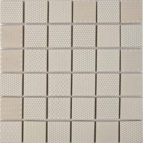Мозаика Pixel mosaic PIX618 из керамогранита 30.6x30.6 кремовая глянцевая под камень / орнамент, чип 48х48 мм квадратный